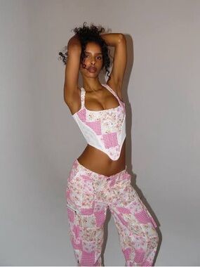 Guizio Pink Patchwork Floral Tank Top corset miffy